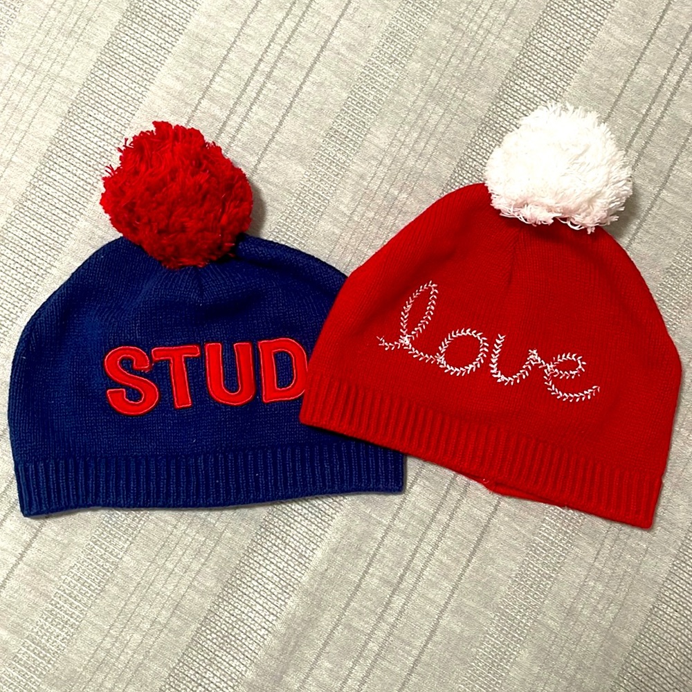 KOALA KIDS | Boys Red and Blue Beanie Hats Set of 2 Size 6-12m